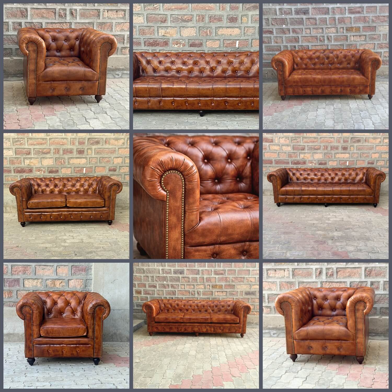 Kingsford - Cognac Brown Top Grain Buffalo Leather Chesterfield sofa