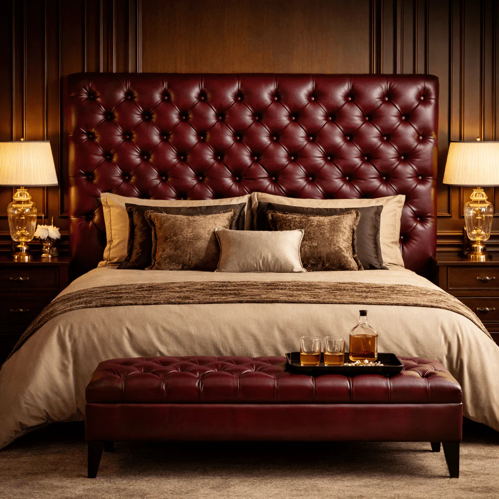 Kingsford Collection – Deep Burgundy Red Top Grain Buffalo Leather Headboard