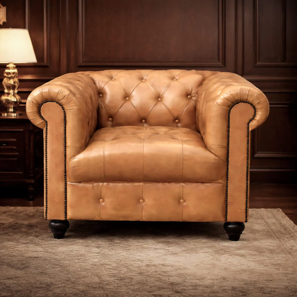 Kingsford - Natural Tan Top Grain Buffalo Leather Chesterfield sofa