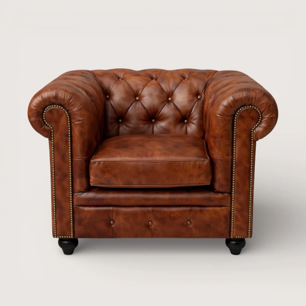Kingsford - Cognac Brown Top Grain Buffalo Leather Chesterfield sofa