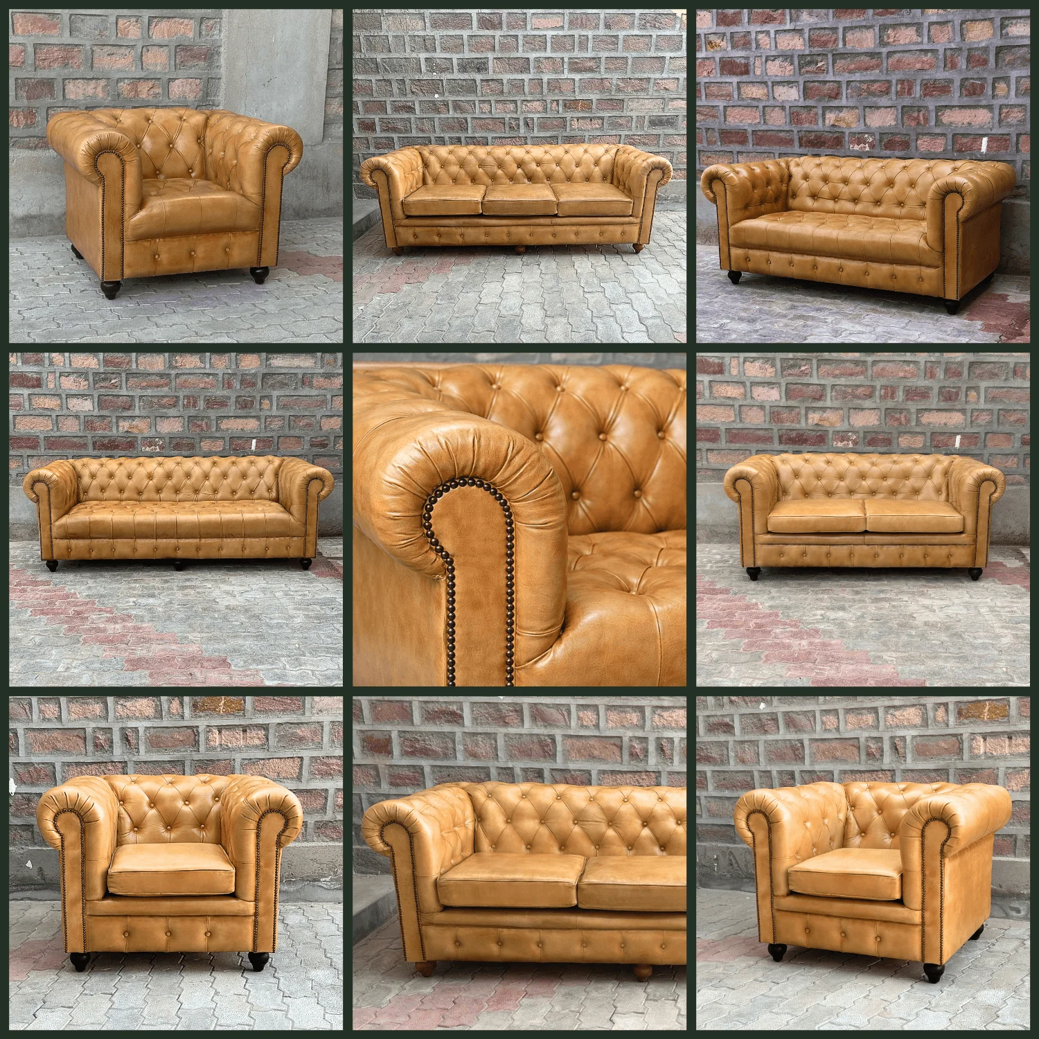 Kingsford - Natural Tan Top Grain Buffalo Leather Chesterfield sofa