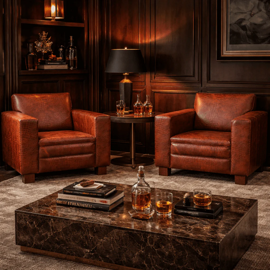 Crocodile Print Leather Armchair UK | Buffalo Leather Club Chair