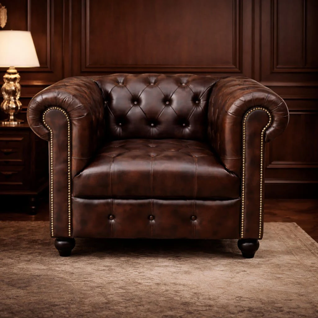 Kingsford - Natural Tan Top Grain Buffalo Leather Chesterfield sofa