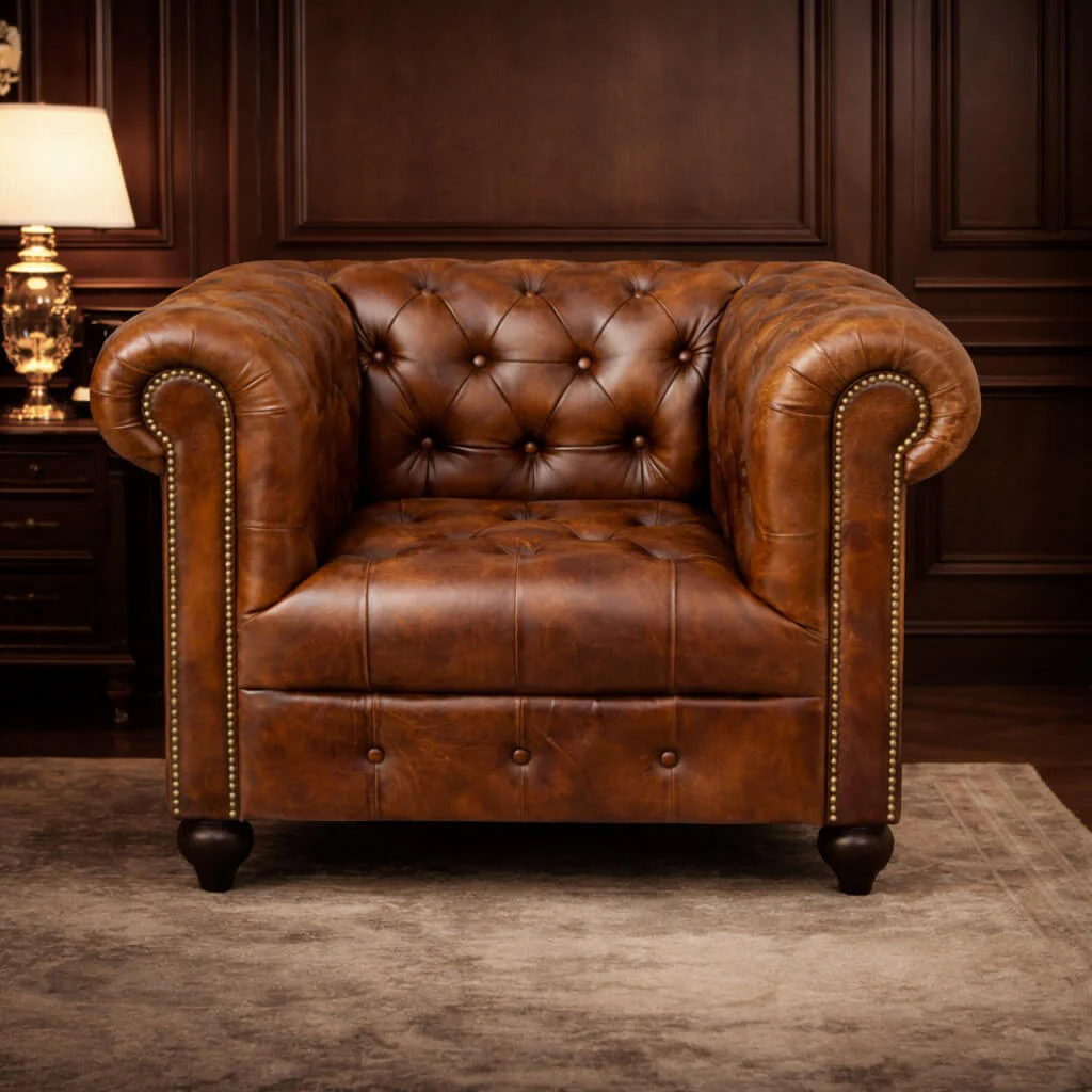 Kingsford - Cognac Brown Top Grain Buffalo Leather Chesterfield sofa