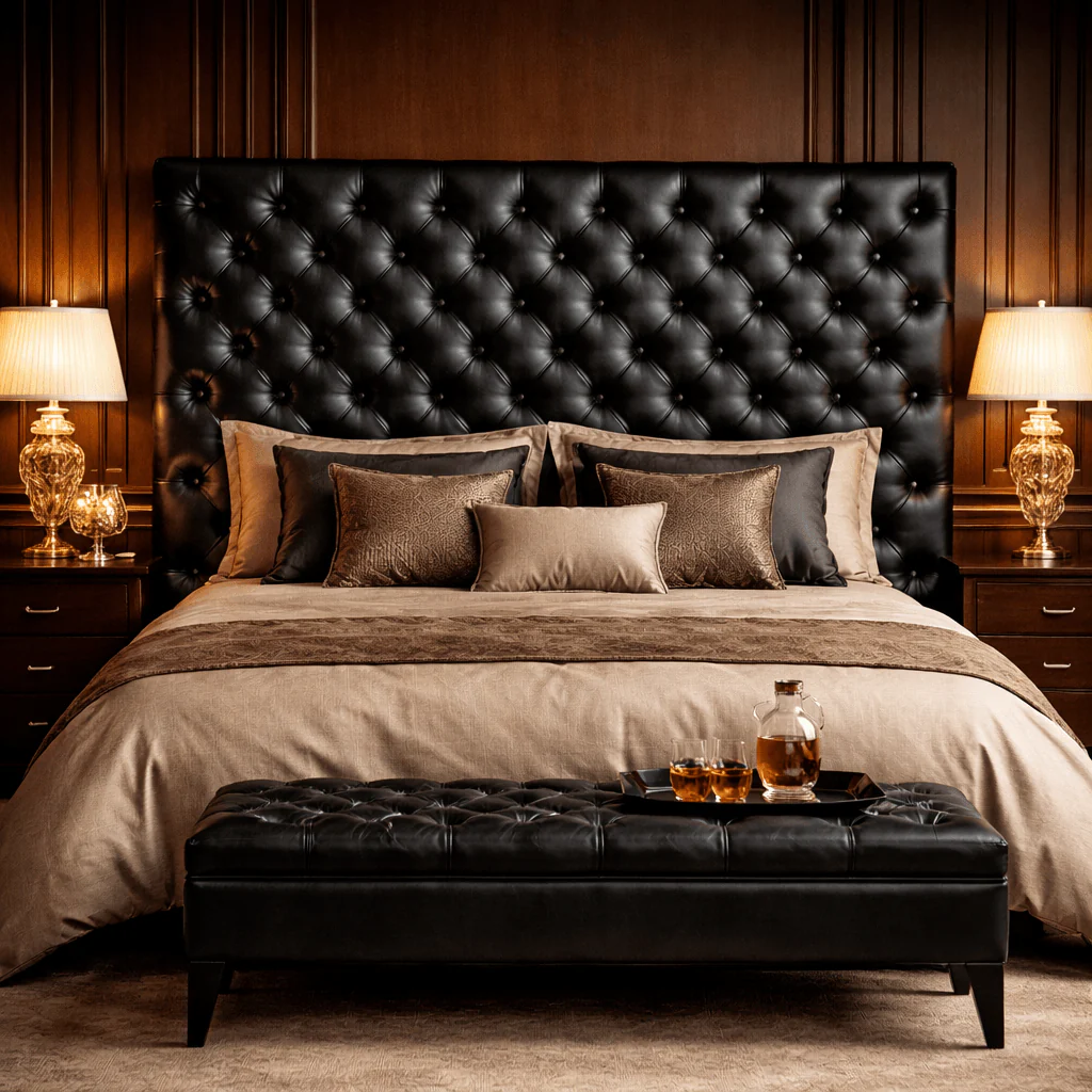 Kingsford Collection – Deep Burgundy Red Top Grain Buffalo Leather Headboard