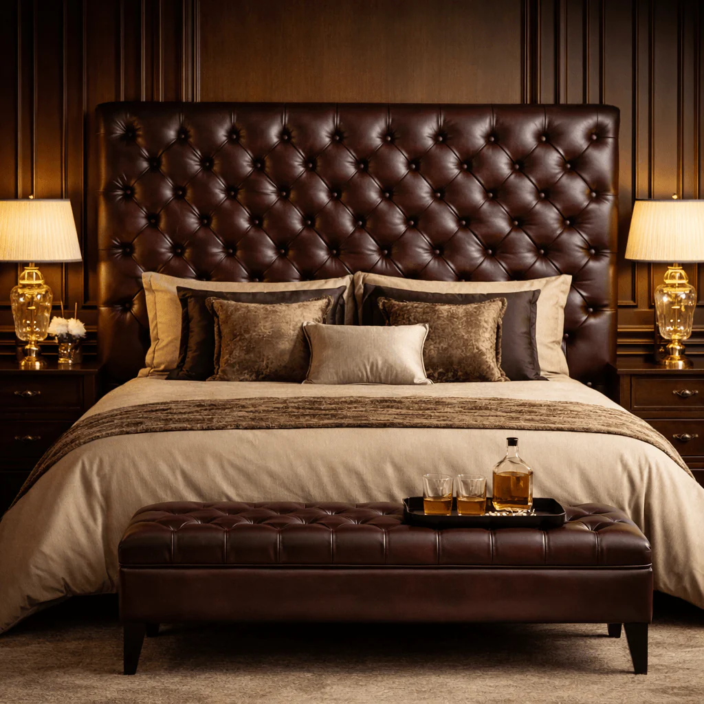 Kingsford Collection - Dark Brown Top Grain Buffalo Leather Headboard