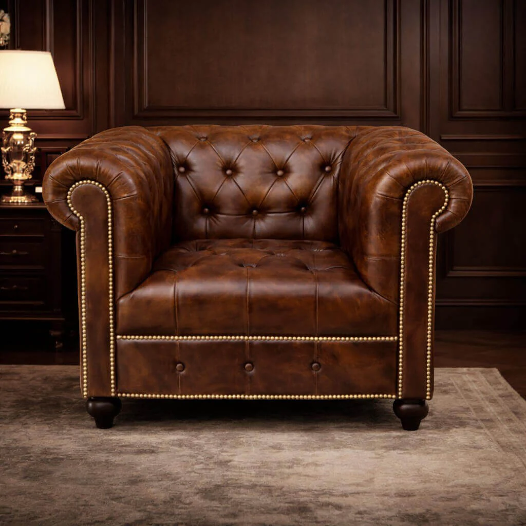 Kingsford - Vintage Brown Top Grain Buffalo Leather Chesterfield sofa