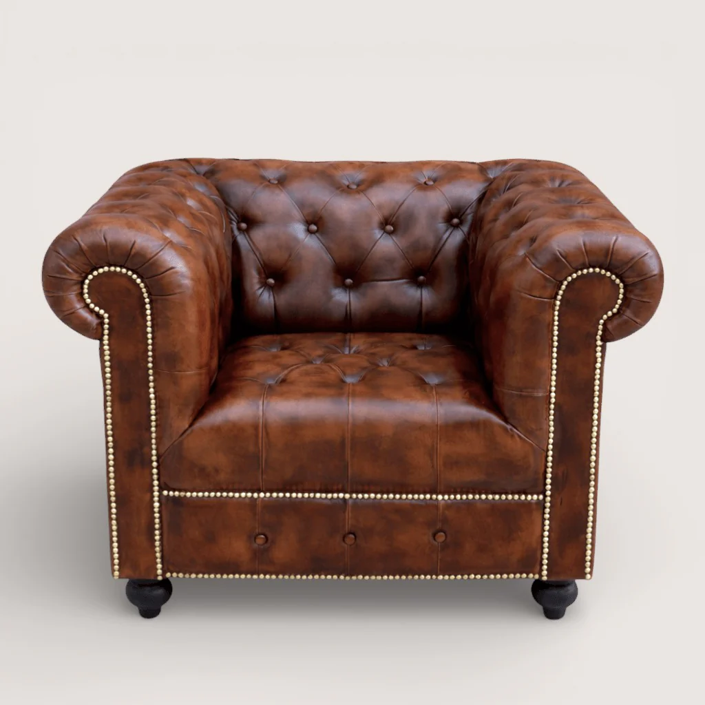 Kingsford - Vintage Brown Top Grain Buffalo Leather Chesterfield sofa